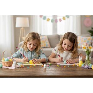 Handcrafted Easter-Themed Beaded Pen With Bunny & Egg Charms Red Glitter Accents